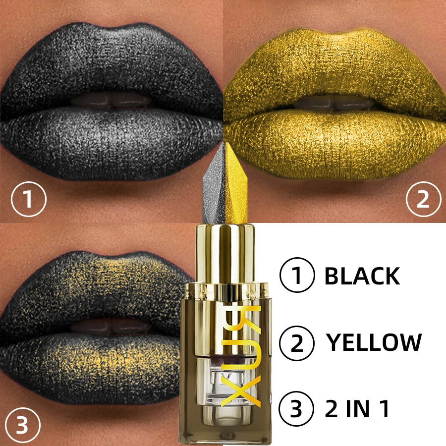 1pc Two-tone Color Glitter Lipstick Non-stick Cup Matte Black&yellow Lip or Eye Makeup Diamond Lipstick or for Eye Shadow Gifts