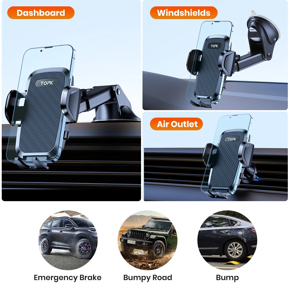 TOPK Universal Car Phone Holder for Air Vent Suction Cup Dashboard Hands Free Cell Phone Mount for Car truck for All...