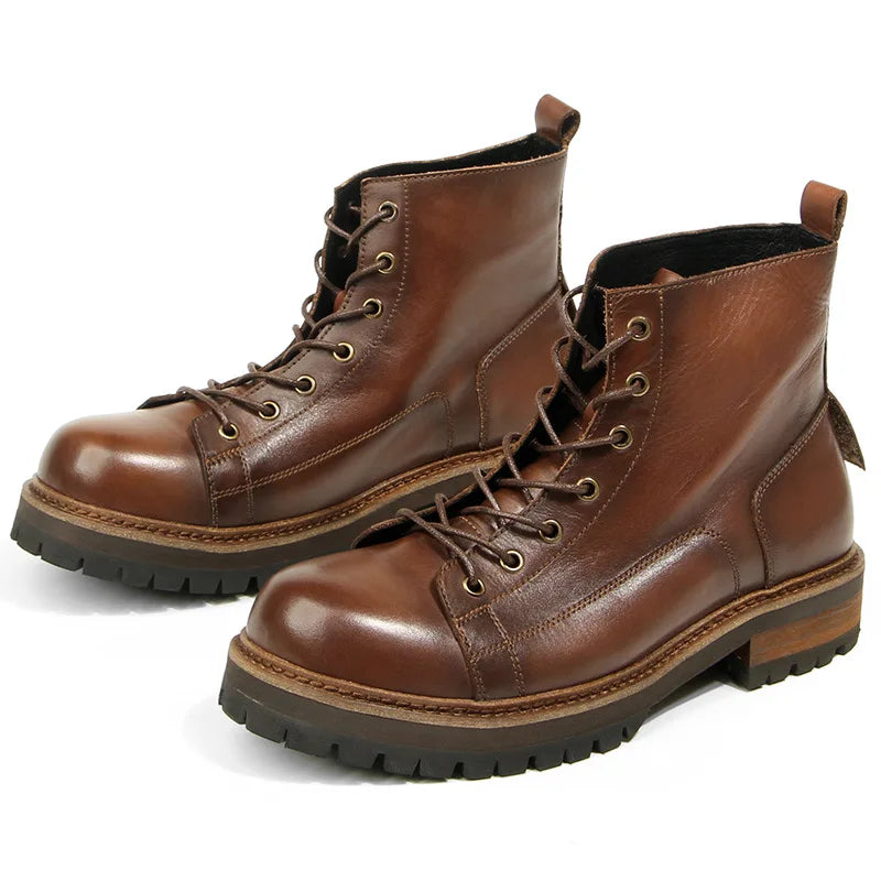 Durable Goodyear-Welted Motorcycle Rugged Heritage Boots Vintage Oil Genuine Leather Punk For Men Cowhide High-Cut Shoes