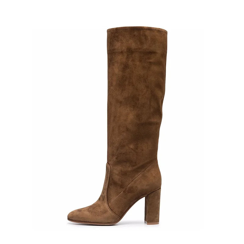 High Heels Knee High Women's Boots Snow Warm Long Boots Woman Shoes Winter 2025 Sexy Suede Shoes Dress Pumps Mujer Chelsea Botas