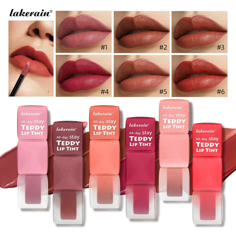 lakerain 6 colors matte teddy lip gloss lasting color waterproof not easy to take off makeup non-stick cup lip gloss