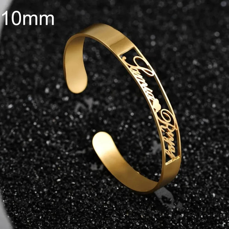 18k Custom Engraved Bracelet Numeral Name Message Bangle Titanium Steel Gold Silver Adjustable Women's Cuff Mother's Day Gift