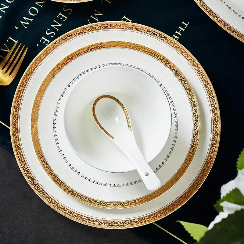 Bowl and Plate Set for Household Light Luxury, Modern Simplicity, Jingdezhen Ceramic Tableware, Bowl and Plate...