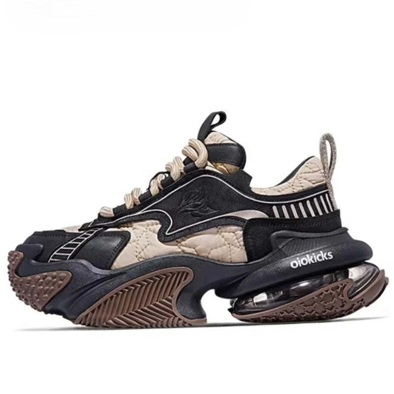 Genuine Leather Breathable Daddy Shoes for Men's Women's Shock Absorption Buffer Sole Casual Sneakers Thick Soled Elevated Shoes