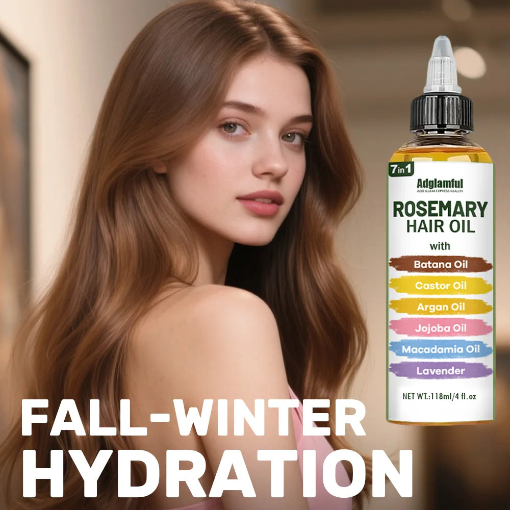 Adglamful 7-in-1 Rosemary Hair Oil 118ml – No-Rinse Hair Oil+Comb Set, Instantly Smooths Frizz, Repairs Damage | Kimlud...