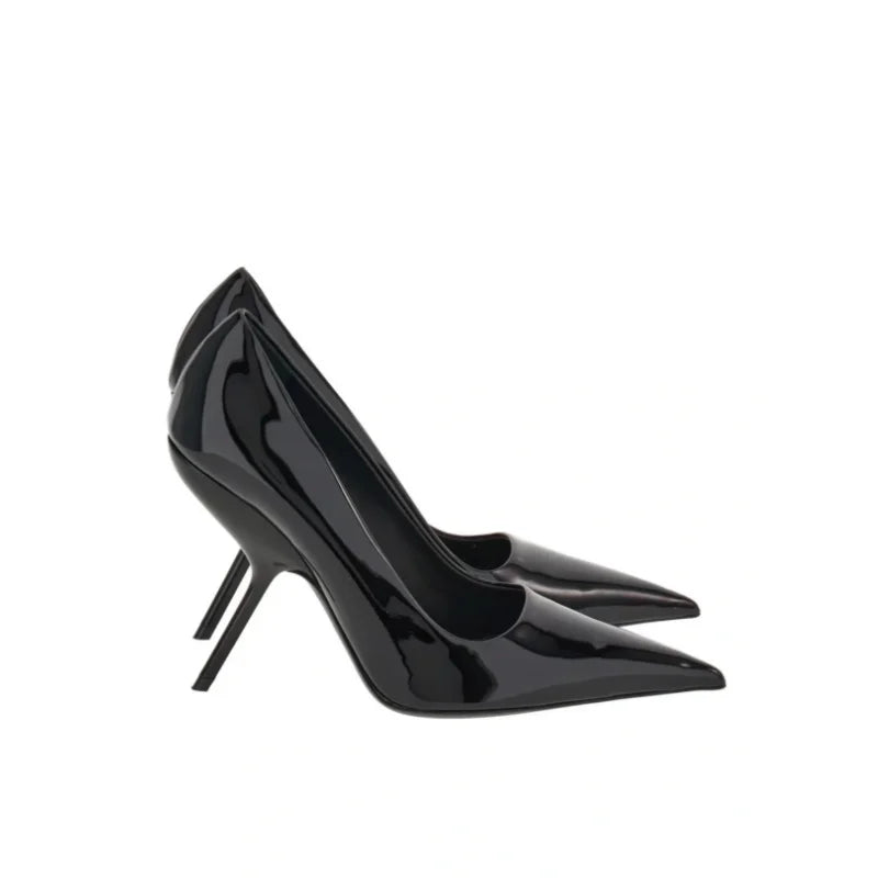 2025 New Style Women's High Heels Shoes Patent leather Pointed Toe Solid Color Night Club Party Shoes Femme Summer Half Slippers