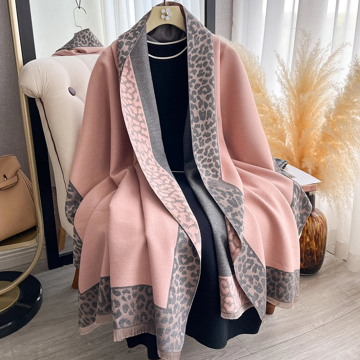 New Luxury Cashmere Plaid Leopard Scarf Winter Women Pashmina Shawls Warm Blanket Wraps Female Thick Scarves Bufanda...