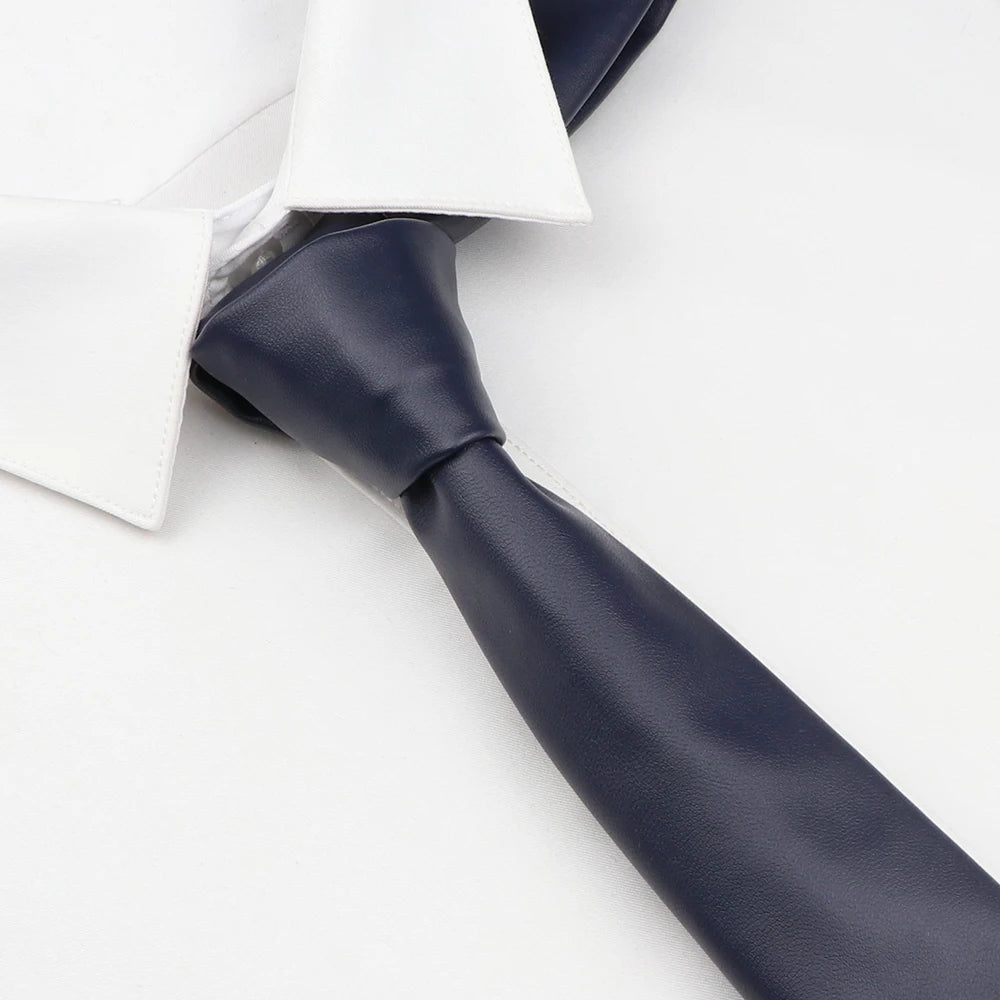 Men's New Novelty PU Leather Ties Casual Solid Colorful Red Black Blue Pink PU Neckties Necktie Wedding Business Suit...