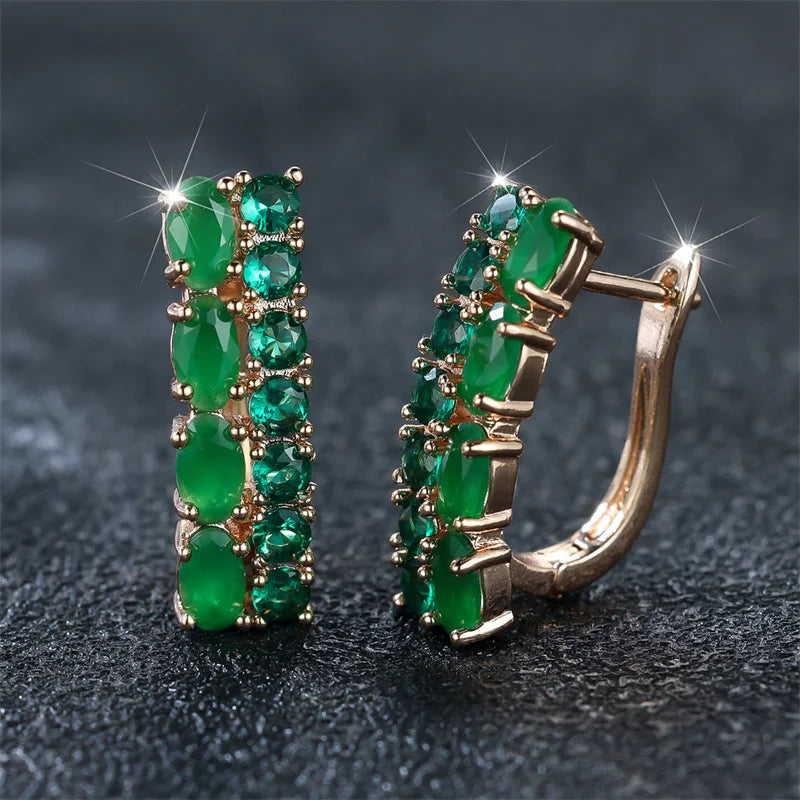 Luxury Female Green Oval Round Clip Earrings Charm Gold Color Wedding Jewelry For Women | Kimlud Luxury Jewelry