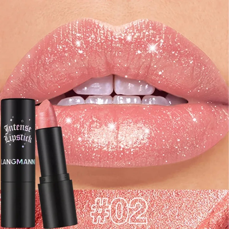 Nude Gray Metallic Lipstick Glitter Diamond Waterproof Long-Lasting Lip Gloss High Pigment Shiny Sparkling Pearl Lip Tint Makeup - Kimlud