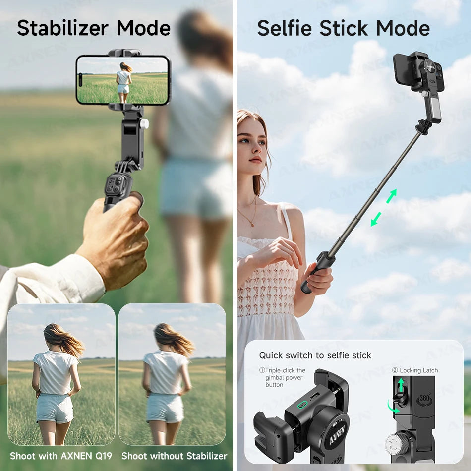 Gimbal Q19 AI Desktop 360° Auto Rotation Face Track Anti-Shake Selfie Stick Handheld Stabilizer with Fill Light for Smartphones
