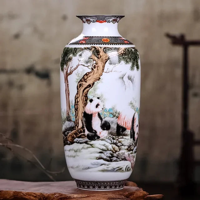 Ceramic Jingdezhen Vase Chinese Traditional Flower Vases Living Room Decoration Vase Fine Smooth Surface Furnishing Articles