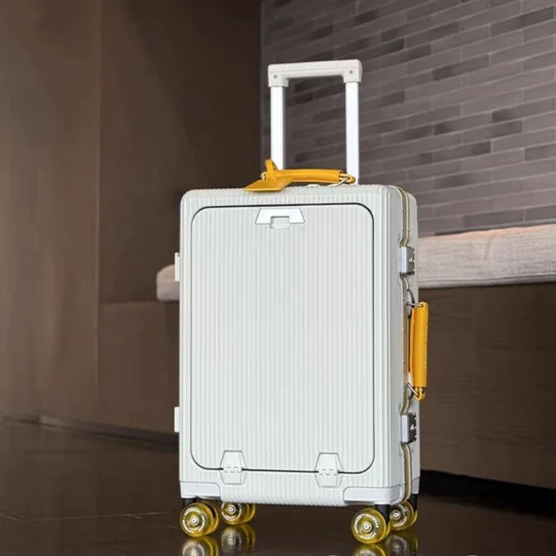Front Opening Suitcase Aluminum Frame 20" Carry-on Trolley Case Bag with Colorful Silent Wheel USB Charging Plug Rolling Luggage - Kimlud
