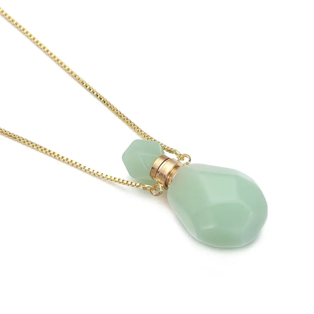 Women Natural Stone Pendant Necklace Wishing Bottle Crystal Perfume Essential Oil Diffuser Vial Jewelry Rose Quartzs Amethysts