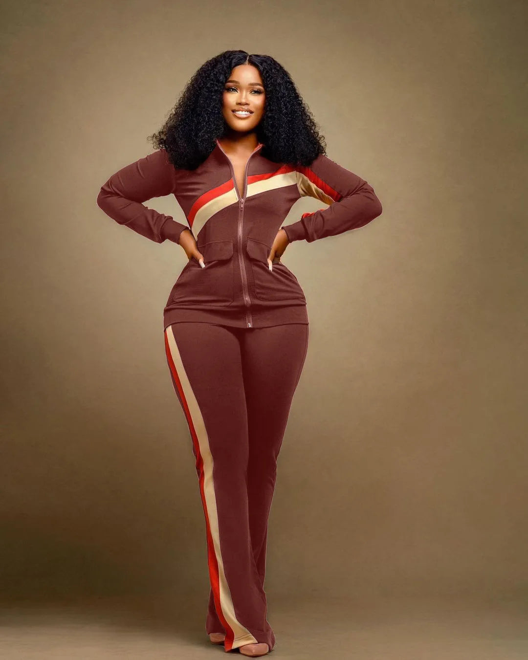 Custom LOGO Spring Women's Sports Casual Fashion Color-matching Pocket Lapel Zipper Top Straight Pants Two-piece Set S-4XL