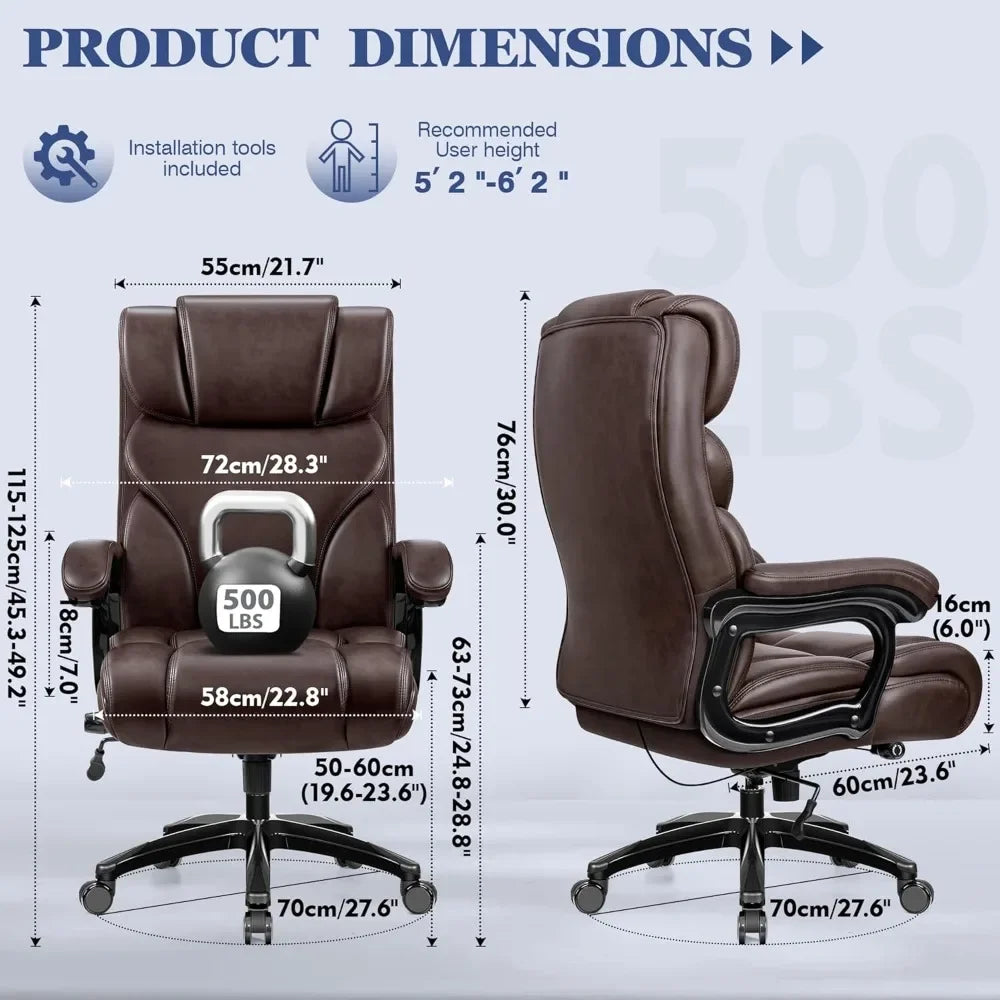 Big And Tall Office Chair 500lbs Capacity Ergonomic Executive with Adjustable Lumbar Support High Heavy Duty for Comfortable - Kimlud