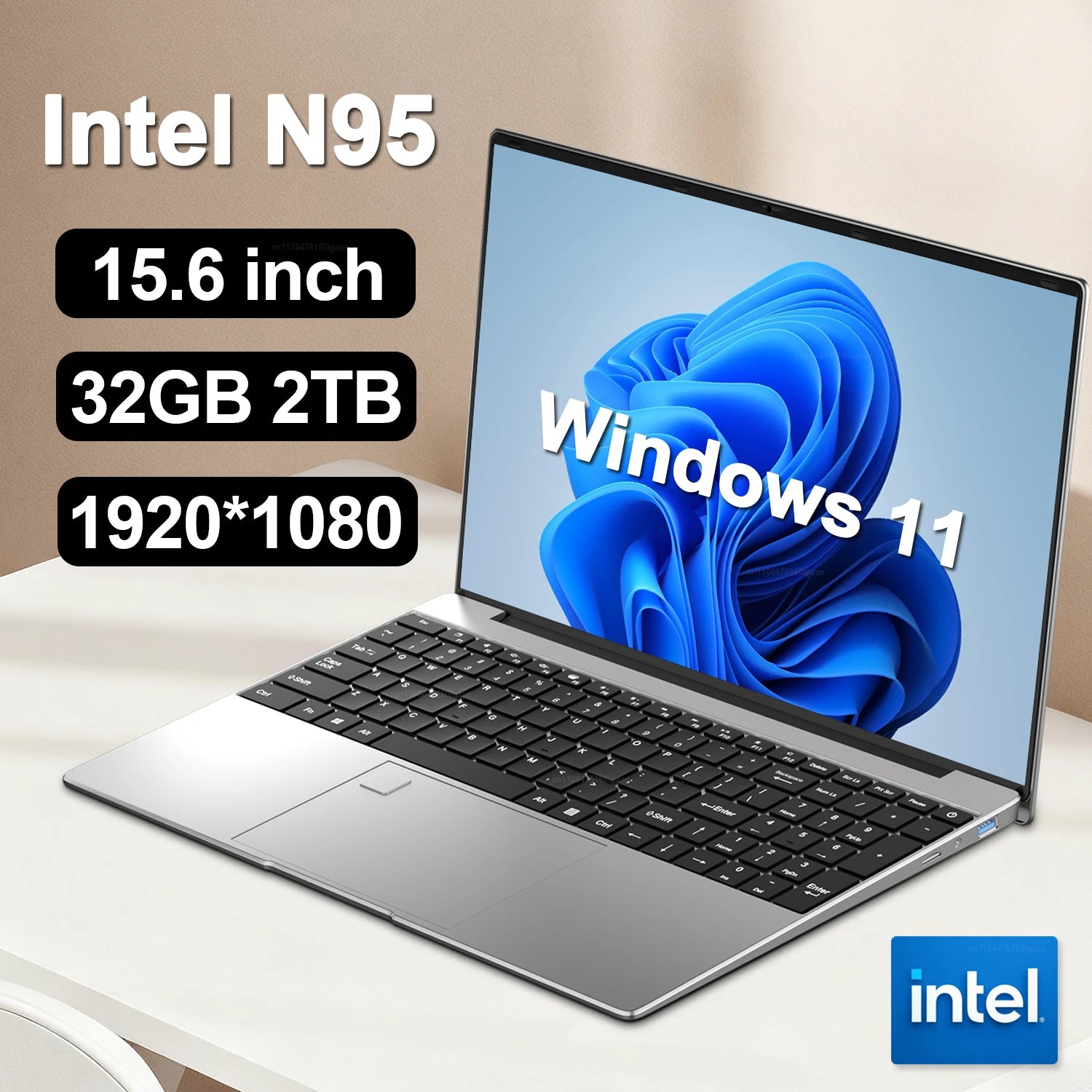 NEW 15.6" Intel N95 Portable Laptop Windows11 Notebook 32GB DDR4 2TB SSD Pc Gamer Office Computer with Backlit Fingerprint - Kimlud