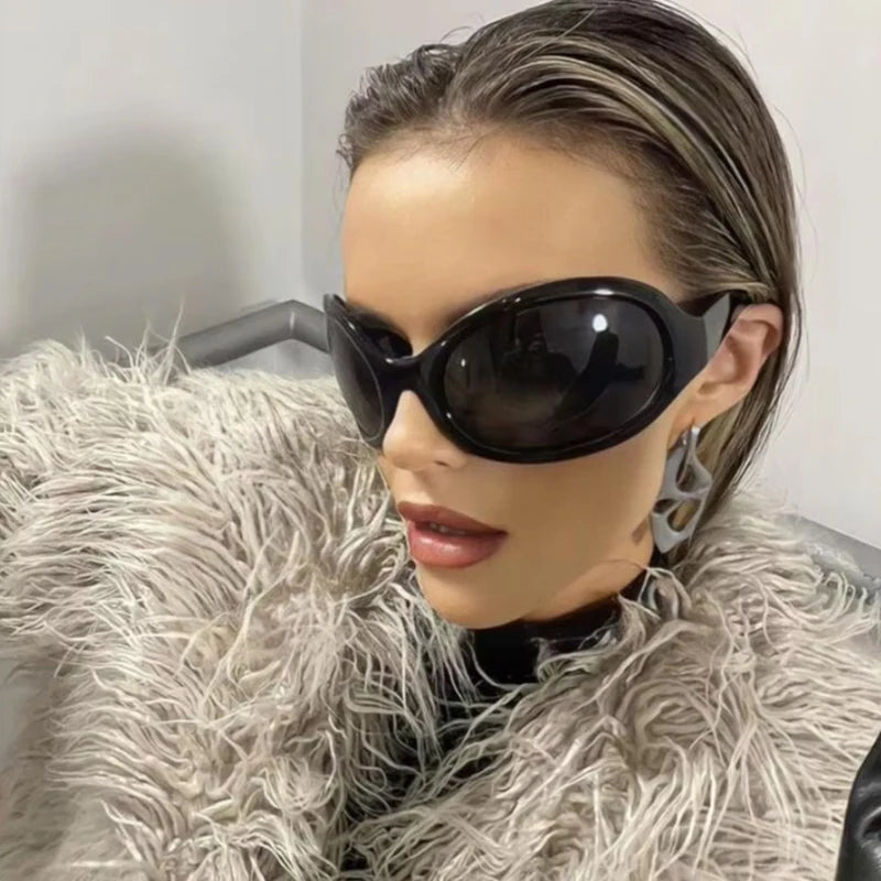Motorcycle Fashion Brand Y2K Punk Sunglasses Goggle New Women Men Oval Sports Sun Glasses Female Oversized Driving Goggles - Kimlud