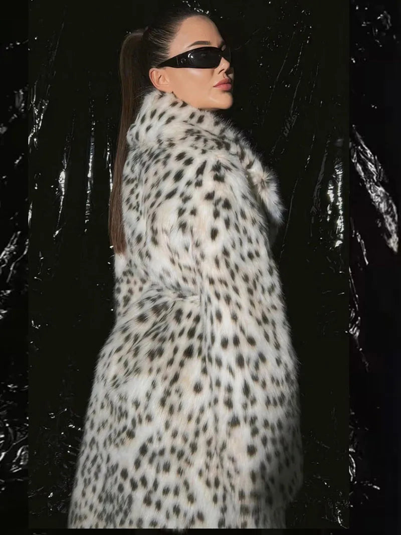 ZADORIN Luxury Belted Long Leopard Faux Fur Coat Woman Y2k Clothes Fashion Lapel Thick Warm Fluffy Jacket Fur Coats Outerwears