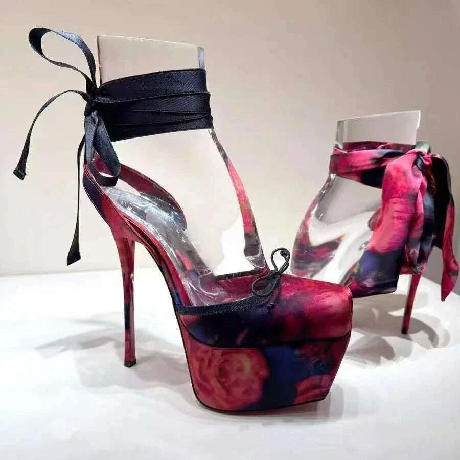 European and American High-heeled Dance Platform Silk Satin Square Bow Sandals  Shoes Women Zapatos Mujer