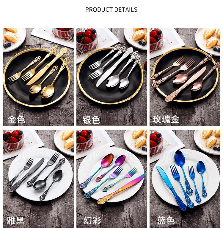 Golden Stainless Steel Cutlery Set Royal European Spoon Fork Complete Tableware Retro Design Dishwasher Safe Elegant...