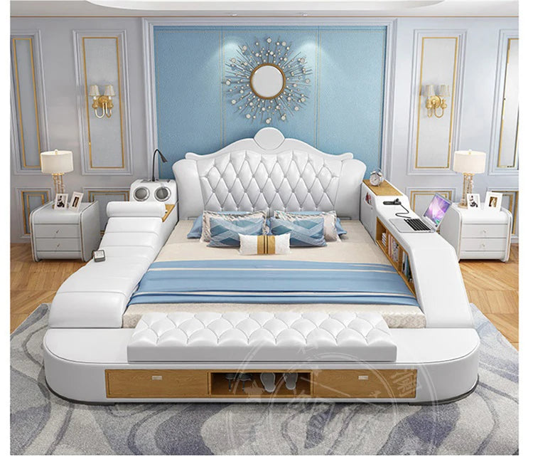 Headboard Storage Double Bed Queen Drawers King Size Smart Bed Luxury Princess Modern Letto Matrimoniale Bedroom...