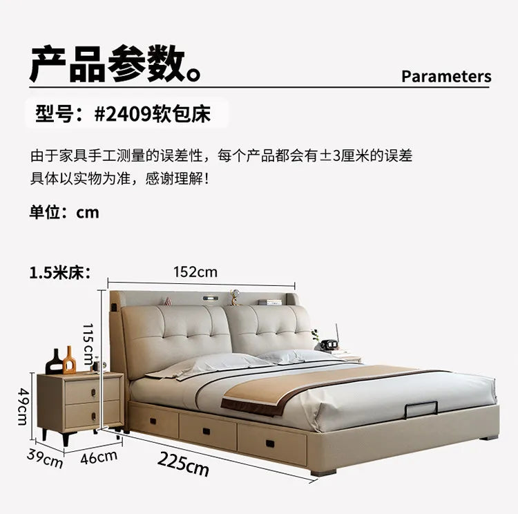 Double 1.8m Beds Storage Headboard Upholstery Minimalist Drawers Beds Frames Multifunctional Muebles Para El Hogar Furniture