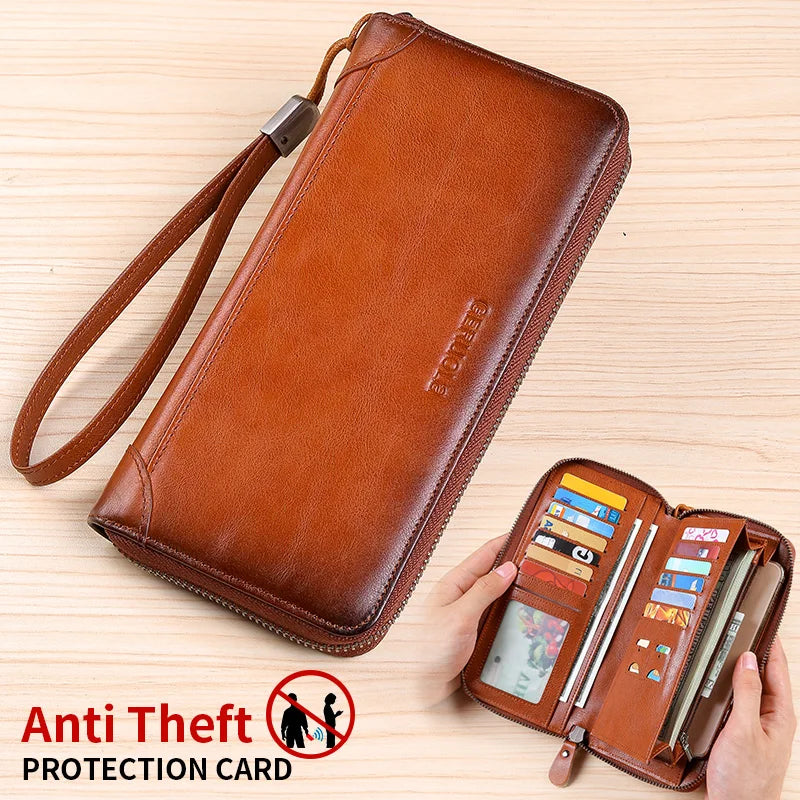 Men's Leather Wallet Long New Soft Cowhide Handbag Travel Light Luxury Simple Large Capacity Anti-Theft Brush Gradient...