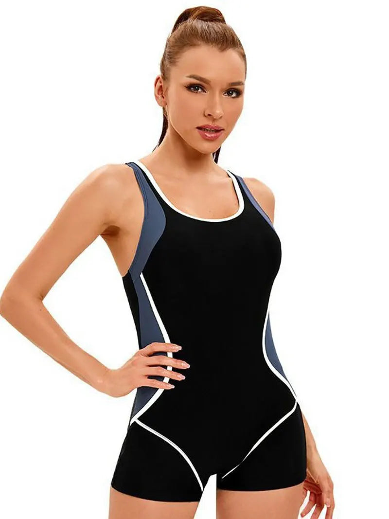 Patchwork Sport One Piece Swimsuit Plus Size Swimwear Women Professional Sport Bathing Suit Surfing Swimsuits Swimming Suit - Kimlud