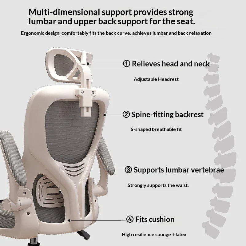 Ergonomic Office Chair Adjustable Lumbar Support Mesh High Back Swivel Computer Gaming Chair Reclining Armrest White...