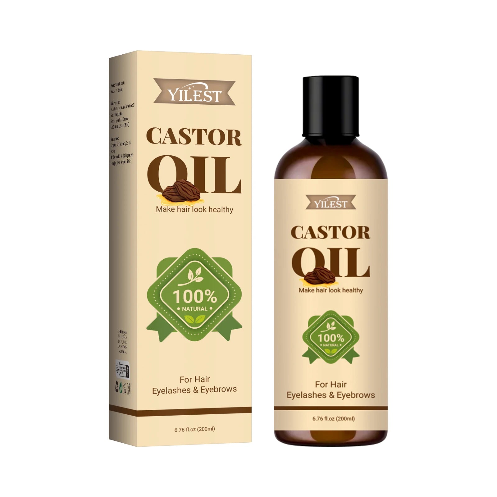 100%Pure Castor Oil - For Hair Growth, Eyelashes Eyebrows Care, Moisturizing & Strengthening Dry Damaged Hair, Repair Split Ends