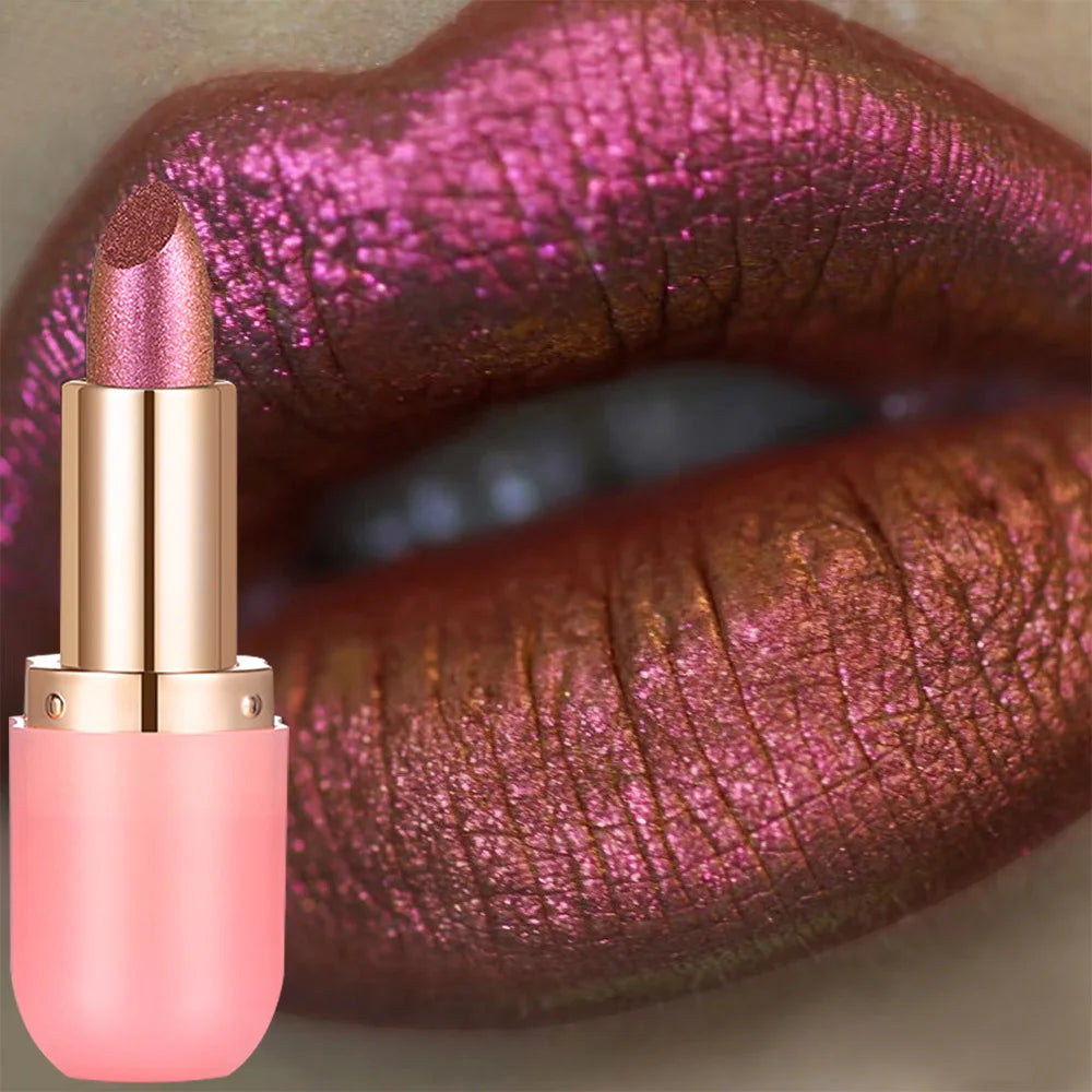 Metallic Violet Chameleon Lipstick Color Changing Matte Glitter Diamond Lipstick Waterproof Pearl Shine Lip Gloss Sexy Makeup