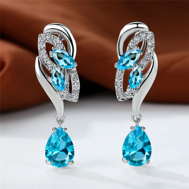 Luxury Female Blue Rainbow Stone Earring Silver Color Clip Earrings For Women Charm Crystal Zircon Wedding Jewelry |...