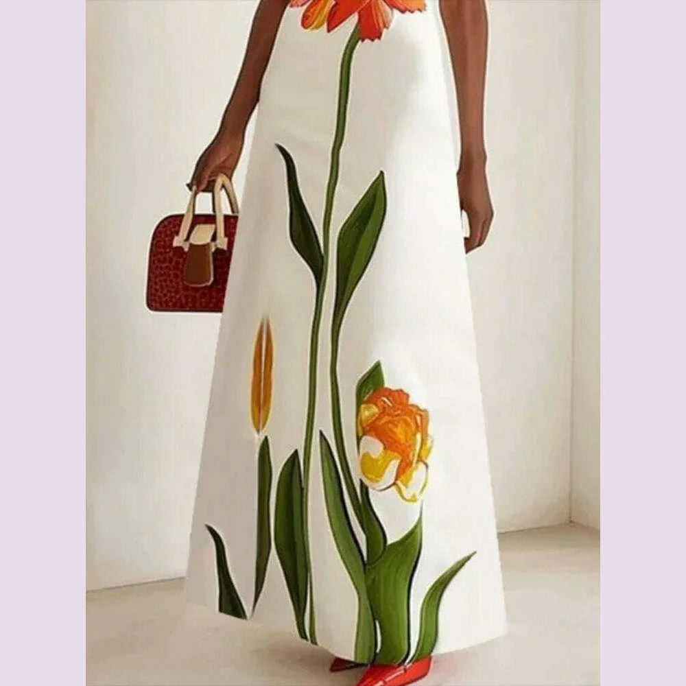 Gymystars 2025 Summer Latest Women's Fashion Flower Printed Dress Round Neck Trend Loose Elegant Party Evening Beach Dresses