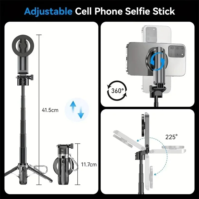 Pocket Mini Bluetooth Magnetic Selfie Stick Telescopic Multifunctional Tripod Stand for IPhone Android Magsafe Travel Monopod