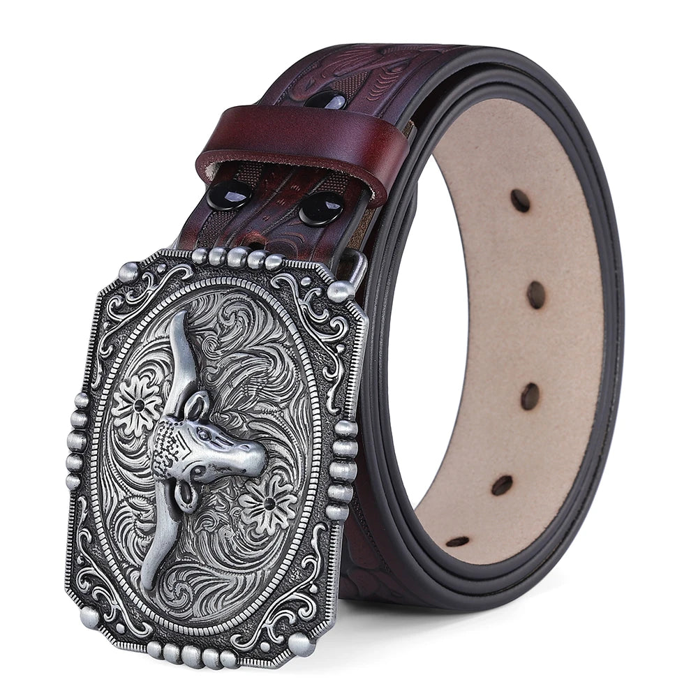 Western Belt Men Genuine Leather Belts for Men Women Cowboy Cowgirl Big Letters Buckle Gold Male Belts Long Black Brown Quality