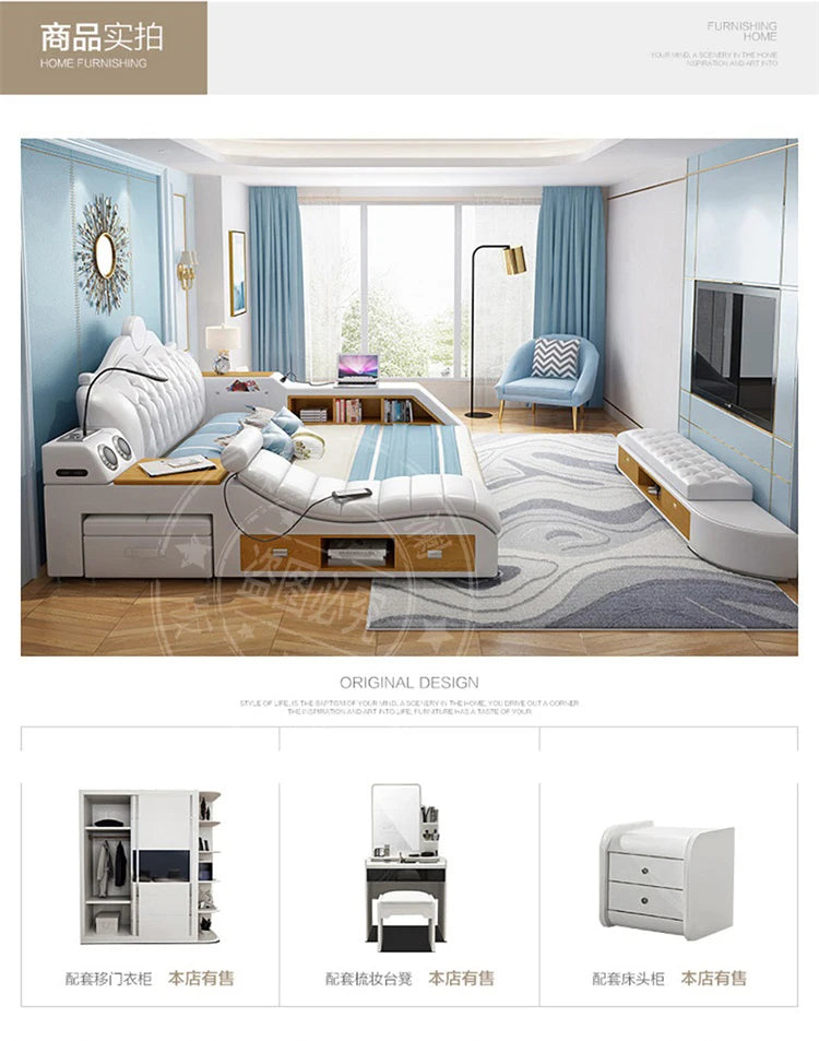 Headboard Storage Double Bed Queen Drawers King Size Smart Bed Luxury Princess Modern Letto Matrimoniale Bedroom...