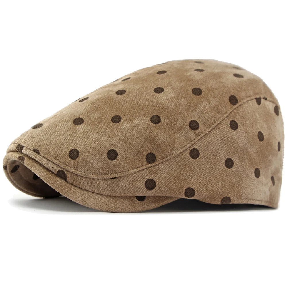 HT5153 Berets for Men Women Retro Artist Painter Beret Hat Male Female Dots Adjustable Ivy Flat Cap Autumn Faux Suede Beret Cap