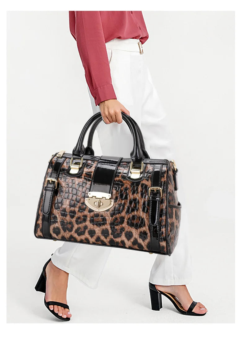 Aidrani A Trendy Leopard Print WOMEN'S Handbag Made of Glossy Material Waterproof and Scratch Resistant Technology and High-qua