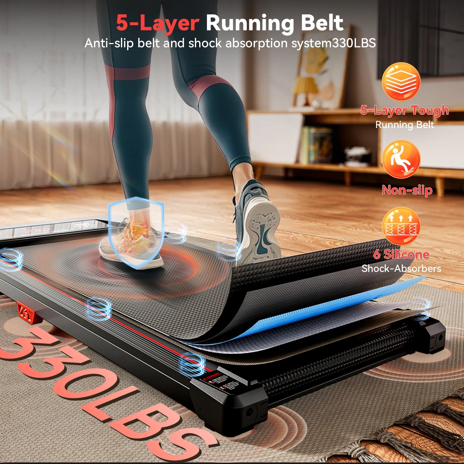 XBD Portable Incline Walking Pad - 330lb Capacity, 2.5HP Under Desk Treadmill with LED Display & Remote Control | Kimlud...