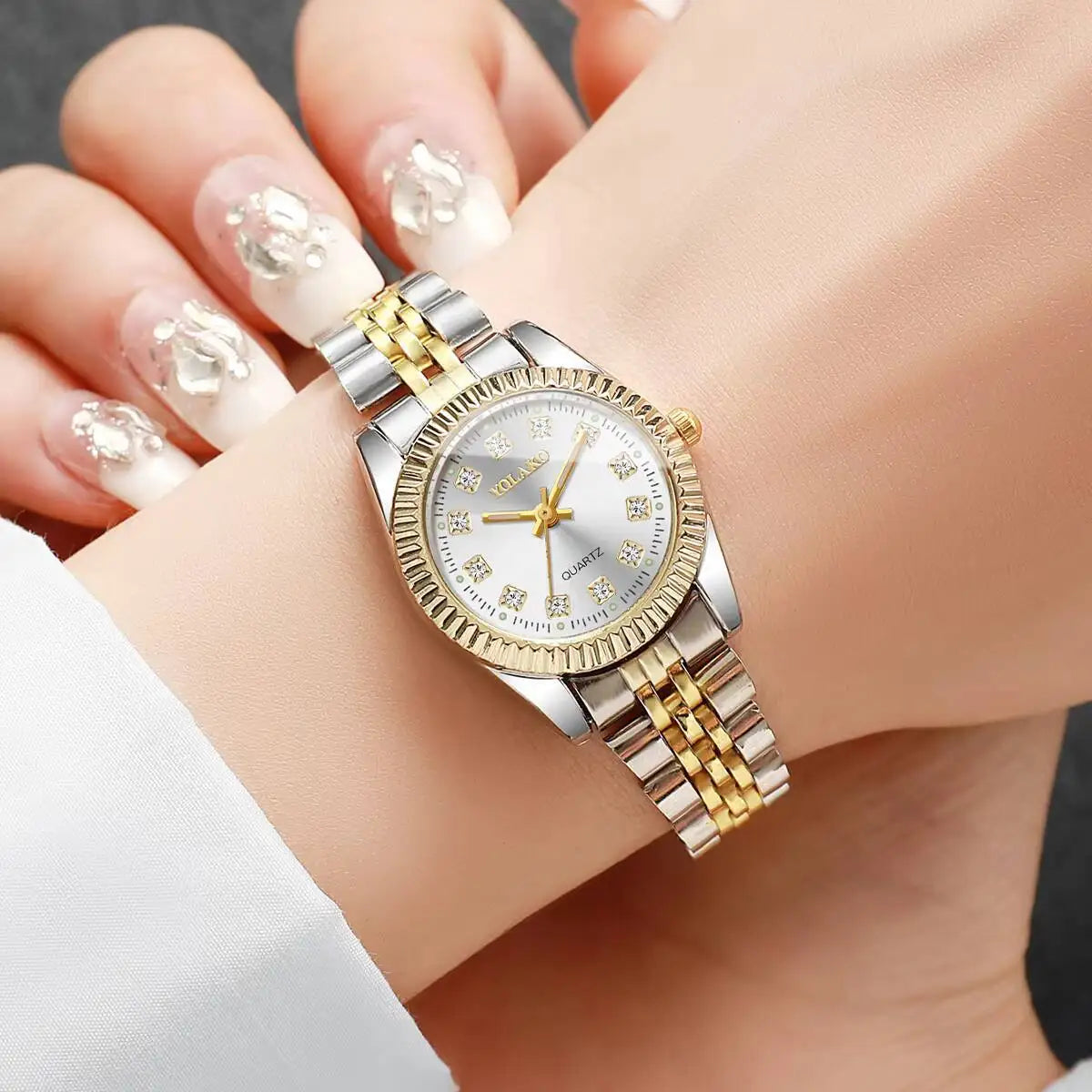 Luxury Rhinestone Women Watches Stainless Steel Band Quartz Wristwatch Clock Gift Reloj Mujer(Without Box)