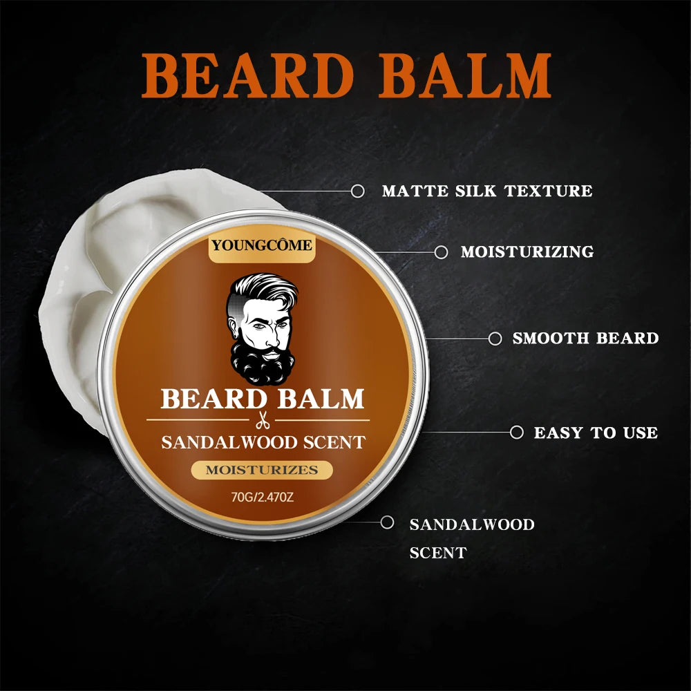 Organic Beard Growth Oil & Sandalwood Balm 1/2/4 Set-24H Nourishing, No Flakes, Men's Grooming Kit with Argan Oil &...
