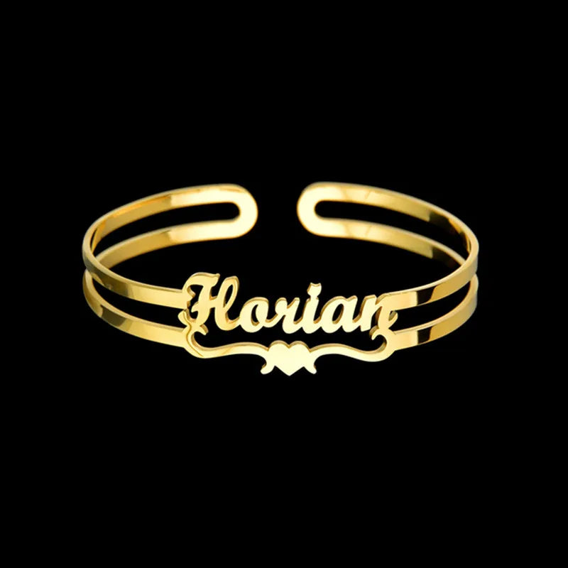 18k Custom Engraved Bracelet Numeral Name Message Bangle Titanium Steel Gold Silver Adjustable Women's Cuff Mother's Day Gift
