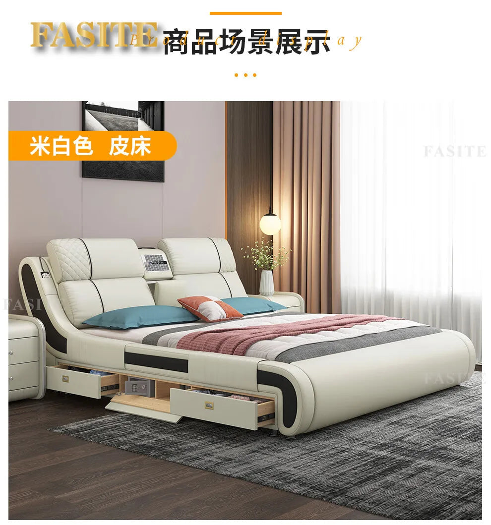 Modern Simple Massage Bed Luxury Water Proof Design Bedframe Double Bed Smart White Nordic Furniture | Kimlud Luxury Bed