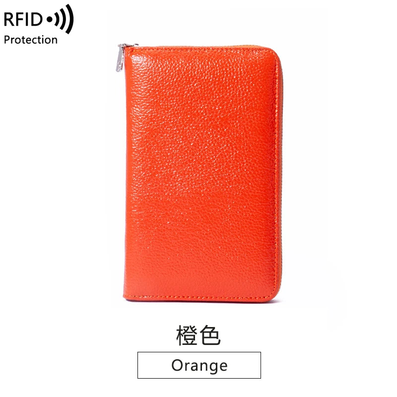 RFID Anti-Theft Cowhide Leather Wallet, Brush Head Layer, Long Passbook Passbook Passbook, Large Capacity Clutch Bag |...