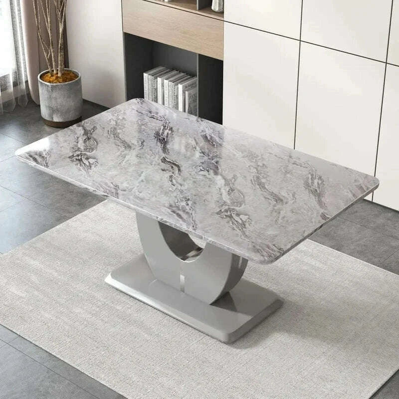 63-Inch Rectangular Marble Dinner Table for 6 - Imitation Marble Grain for Kitchen and Dining Room, Grey Finish