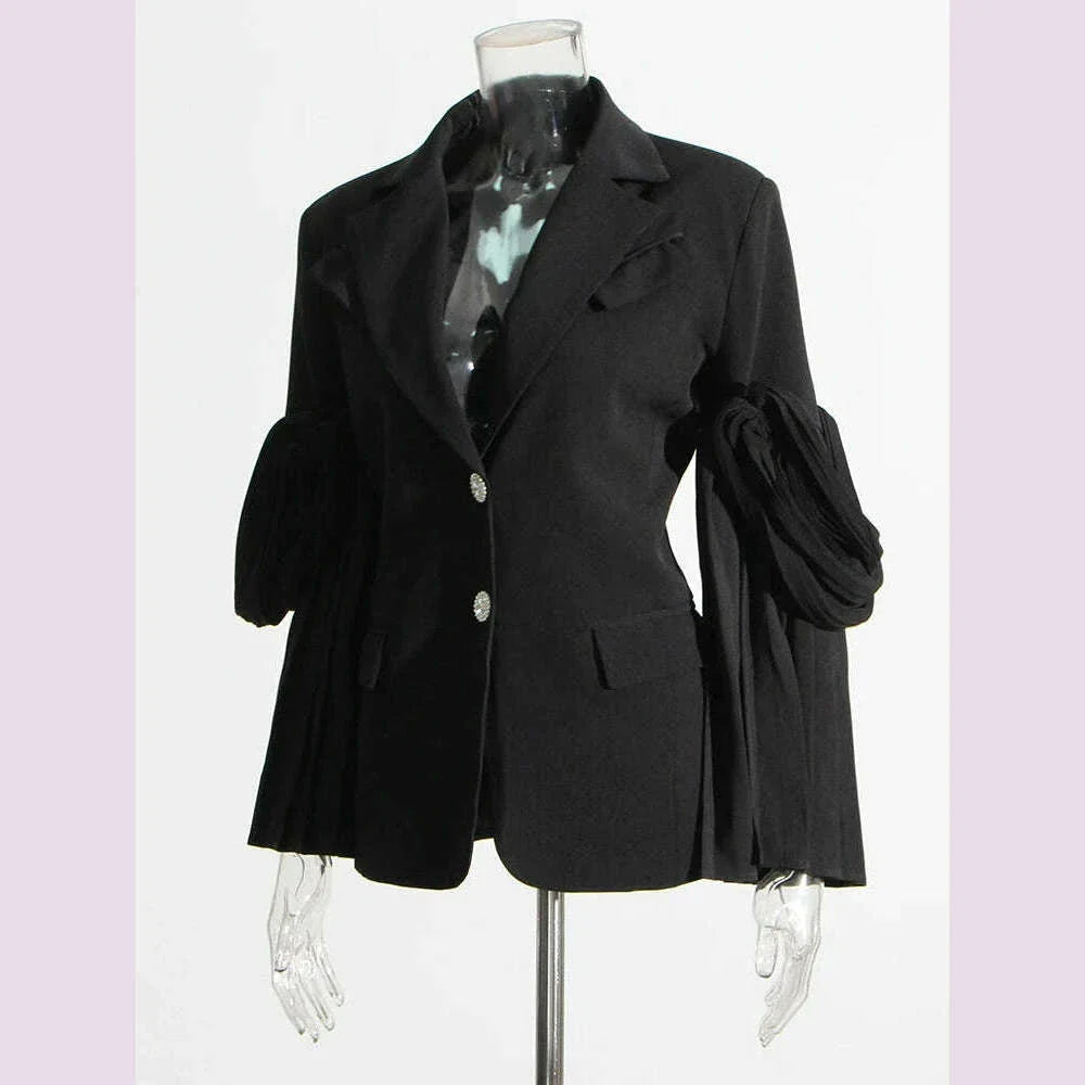 CHICEVER Vintage Solid Blazers For Women Notched Collar Irrgular Design Long Sleeve Spliced Folds Slim Blazer Female Spring New