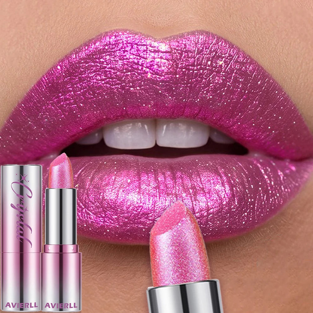 14 Colors Metallic Sparkle Lipstick Polarizing Pigment Diamond Shine Gold Pearlescent Lipgloss Long Lasting Lip Beauty Makeup