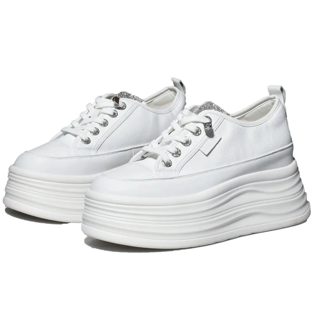 Fujin Wedge Heel Sneakers Shoes Comfy Casual Shoes Female 9cm High Quality Microfiber Leather White Platform Sneakers for Women