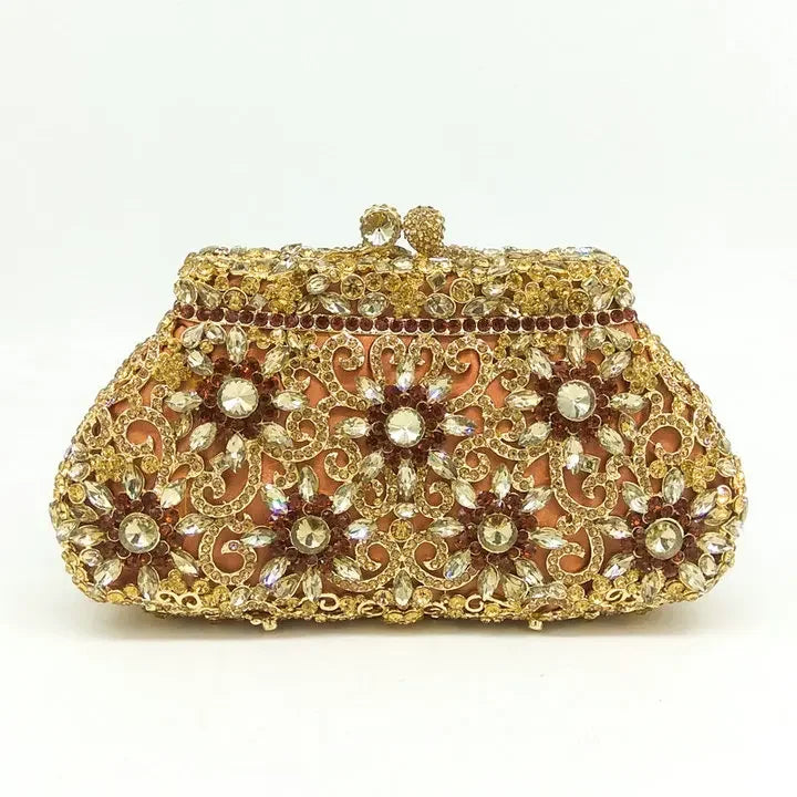 Boutique De FGG (in stock) Flower Crown Clutch Silver Crystal Evening Handbag Women Party Prom Bag Bridal Clutches Wedding Purse - Kimlud